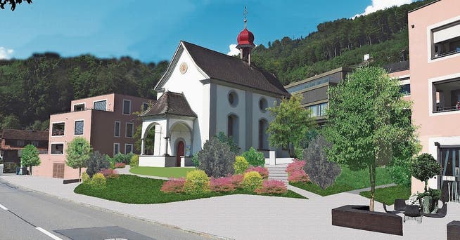 So soll sich der Dorfplatz in Wilen mit der Kapelle dereinst präsentieren. (Visualisierung: PD)