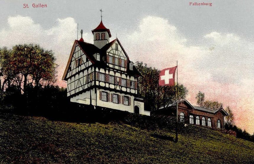 Die Falkenburg um 1910. Im Haus war schon damals eine beliebte Ausflugsbeiz untergebracht.