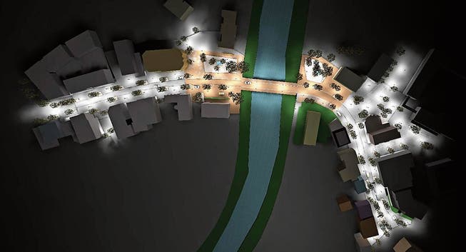 So könnte der Übergang vom Bräker- zum Postplatz künftig bei Nacht aussehen. (Bild: Visualisierung: PD)