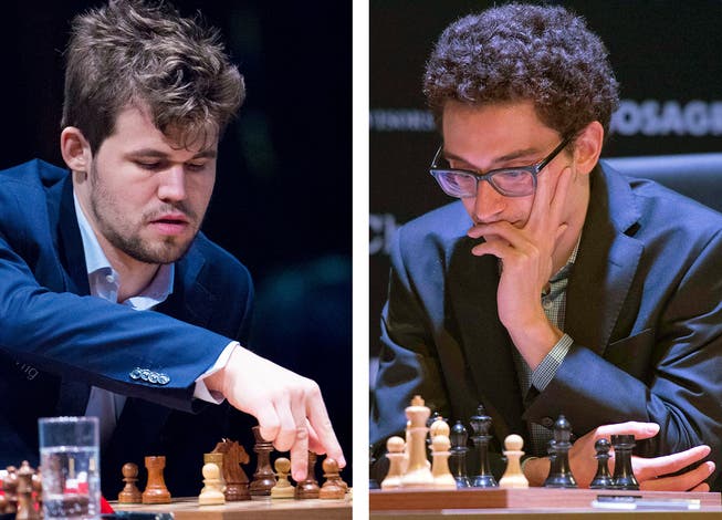 Sitzen am Brett ohne zu schwitzen: Magnus Carlsen (links) und Fabiano Caruana. (Bilder: AP/DPA)