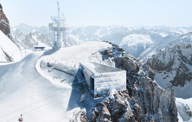 Eine Visualisierung der neuen Bergstation und des Richtstrahlturms auf dem Titlis. (Bild: PD)
