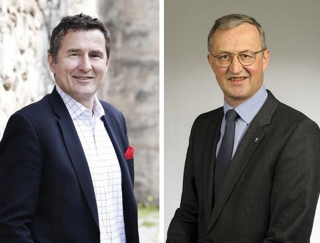 Die beiden Kandidaten der SVP für den Zuger Stadtrat: André Wicki (links) und Philip C. Brunner. (Bilder: Stefan Kaiser / PD)