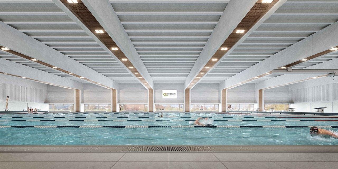 50-Meter-Schwimmbecken mit zehn Bahnen. (Bild: Visualisierung Campus Sursee)