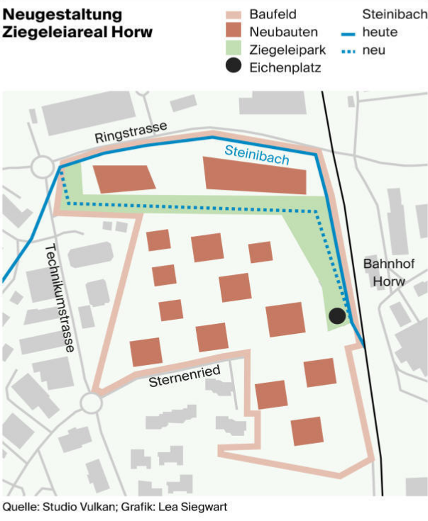 Visualisierung der Neugestaltung des Ziegeleiareals in Horw. (Bild: Grafik Lea Siegwart)