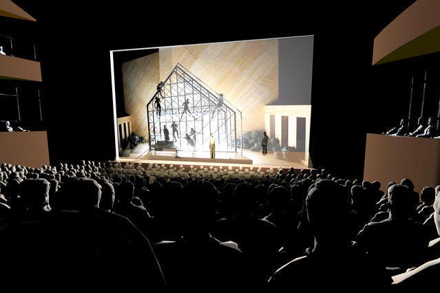 Mögliche Innenansicht der grossen Bühne im neuen Theater Luzern mit klassischer Theateranordnung. (Bild: Visualisierung PD)