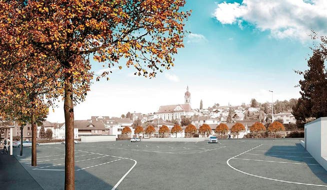 So könnten die oberirdischen Parkplätze in Ruswil künftig angeordnet werden. (Bild: Visualisierung PD)