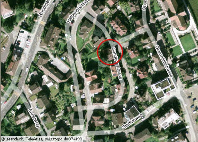 Die Sandeggstrasse (roter Kreis) muss zeitweise für den Verkehr gesperrt werden. (Bild map.search.ch)