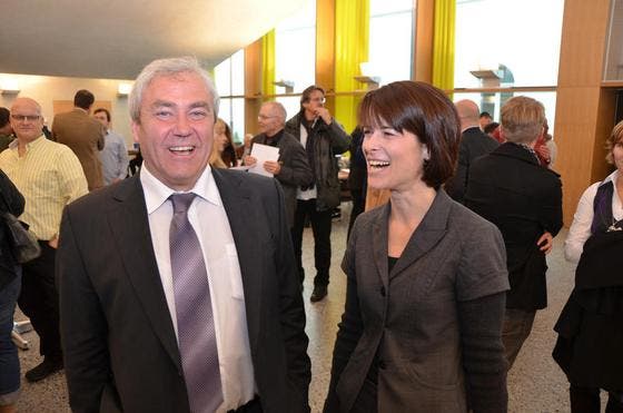 Die Überraschenden des Tages: Alois Gmür (CVP Einsiedeln) und Petra Gössi (FDP Küssnacht). Sie holten je einen Sitz im Nationalrat. (Bild: Harry Ziegler / SZ)
