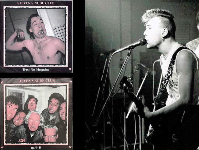 Thomas Hösli in jungen Jahren (rechts) sowie Cover und Sleeve des Steven’s-Nude-Club-Albums «Trust No Magazine» (1988) mit dem Song «H.-Rap» auf der B-Side. (Bilder: PD)