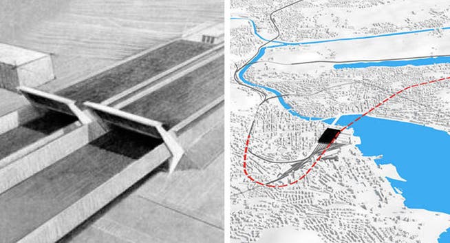 Der Bypass (Skizze des zusätzlichen Portals beim Sonnenbergtunnel) und der Tiefbahnhof (Visualisierung der Streckenführung) sind beides Luzerner Grossprojekte. (Bild: pd)