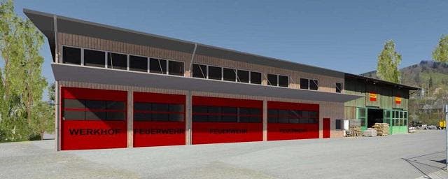 So könnte das neue Feuerwehrlokal der Feuerwehren Entlebuch und Hasle künftig aussehen. (Bild: Visualisierung PD)