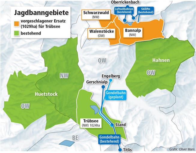 Das bisherige Jagdbanngebiet am Trübsee wird aufgegeben. Im Gebiet Bannalp wird Ersatz geschaffen. (Bild: Neue LZ)