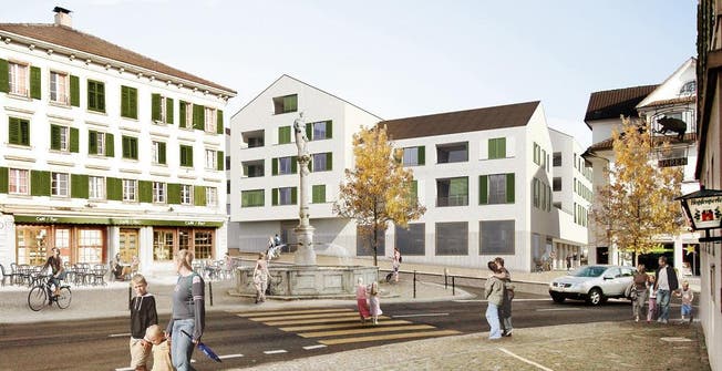 So stellen sich die Planer den neuen Dorfplatz in Ruswil vor. (Bild: Visualisierung: Studio 12 GmbH)