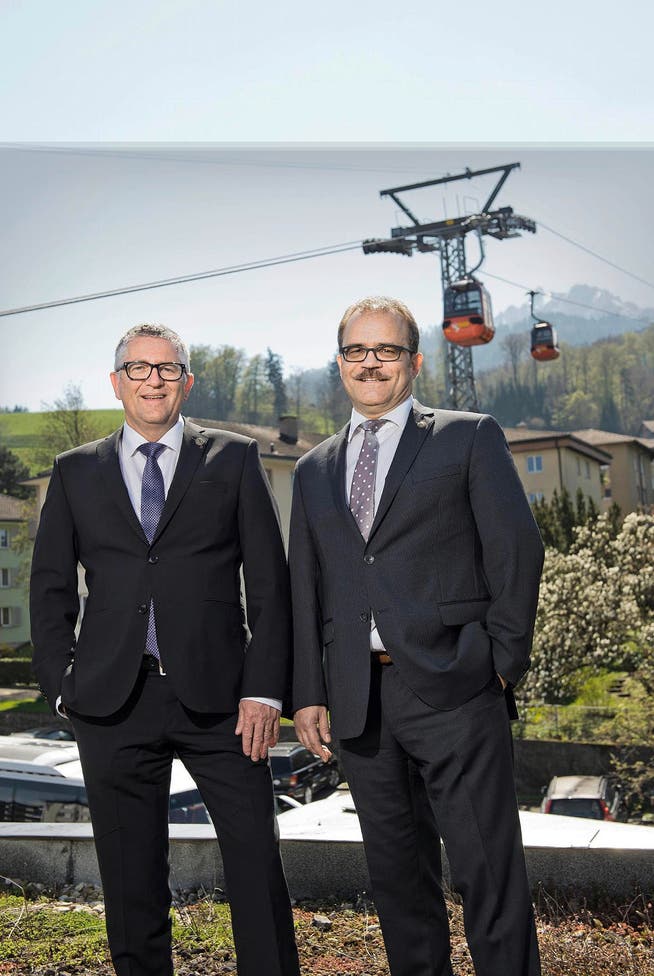 Zufriedene Gesichter bei den Pilatus-Bahnen: CEO Godi Koch (links) und Verwaltungsratspräsident Bruno Thürig. (Bild Dominik Wunderli)