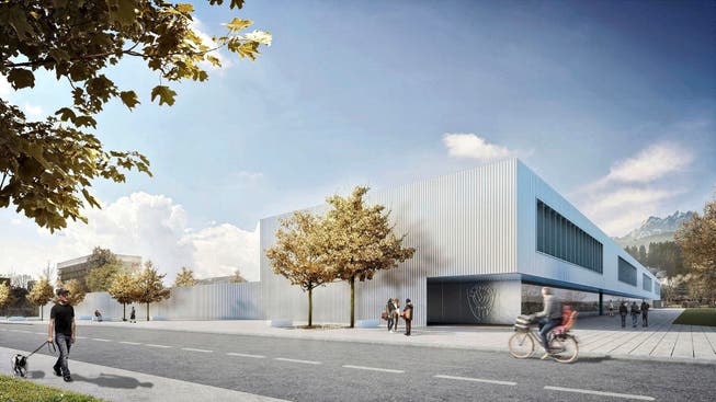 Baustart in rund vier Monaten, Eröffnung im August 2018: So soll das neue Sportzentrum Kleinfeld in Kriens dereinst aussen. (Bild: Visualisierung PD)