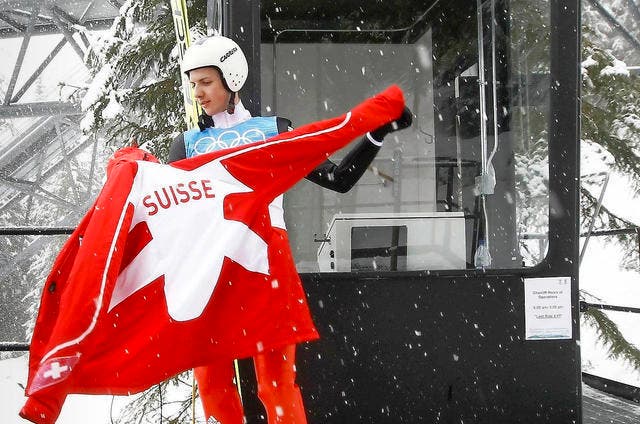 Skispringer Simon Ammann auf der Olympia-Schanze von Vancouver im Winter 2010. (Bild: Keystone)