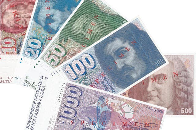 Die Scheine der sechsten Banknotenserie, eingeführt 1976. (Bild: Archiv der SNB)