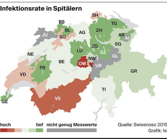 Die Infektionsrate in Spitälern in der Schweiz. (Bild: Isi)