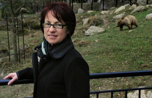 Anna Baumann, Direktorin des Tierparks Goldau, auf einer Aussichtsplattform des Bärengeheges. (Bild Boris Bürgisser/Neue LZ)