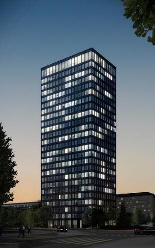 So soll das höchste Gebäude des Kantons Zug in der Nacht dereinst aussehen. (Bild: PD)