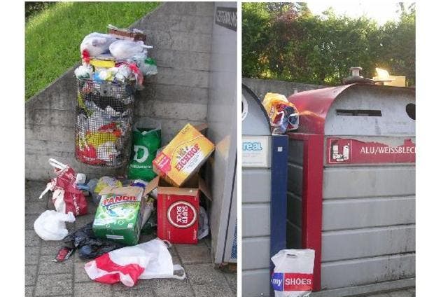 Hässlicher Anblick: Achtlos weggeworfener Abfall an einer Sammelstelle in Ebikon. (Bild: Hans Mathys)