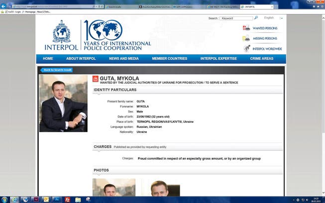 Auf der Website von Interpol ist Mykola Guta zur Fahndung ausgeschrieben. (Bild: Screenshot interpol.int)