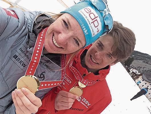 Die Eigenthaler Nadine und Cyril Fähndrich sind stolz auf ihre goldenen Auszeichnungen. (Bild: PD)