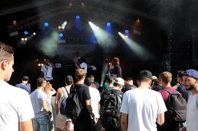 Besucher verfolgen ein Konzert am 1. Hiphop-Festival auf dem Landenberg. (Bild: Oliver Mattmann (Sarnen, 29. Juli 2017))