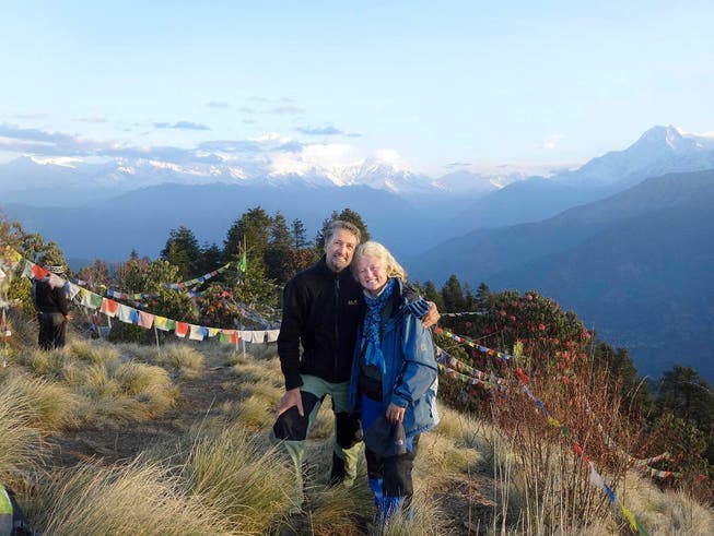 Ruth und Walter Odermatt einen Tag vor dem grossen Beben auf ihrer Trekkingtour vor dem Annapurna. (Bild: pd)