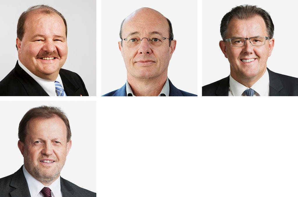 LUZERN (2/2) - (obere Reihe von links) Felix Müri (bisher), SVP; Louis Schelbert (bisher), Grüne; Peter Schilliger (bisher), FDP. (untere Reihe): Albert Vitali (bisher), FDP. (Bild: Keystone / Handout)