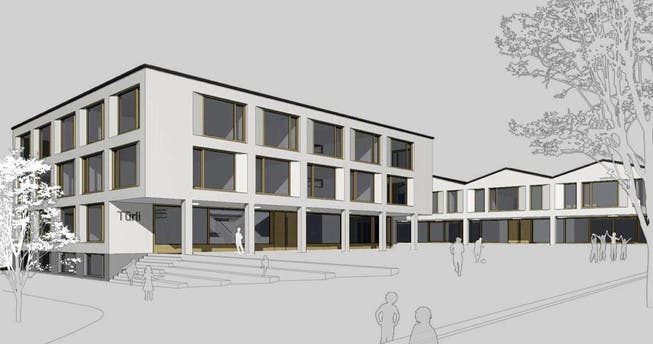 Visualisierung des Neubauprojekts mit Schulhaus Türli (links) und Arni (rechts). (Bild: PD)