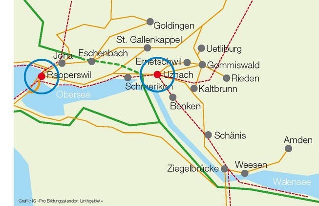 Mit dieser Karte wirbt die Linthregion für eine Kanti in Rapperswil oder Uznach. Das Toggenburg ist dabei ausgeblendet.
