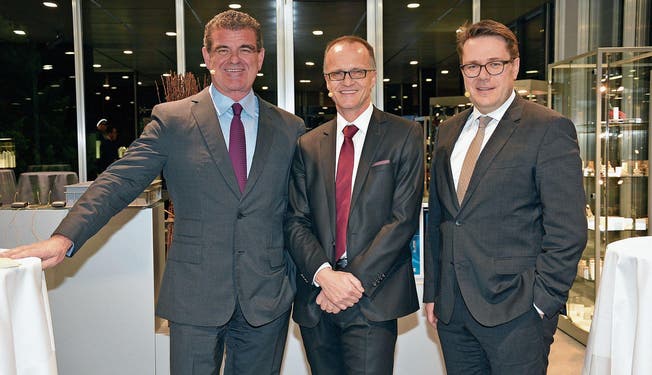 Unternehmer und alt Nationalrat Peter Spuhler, Syma-Gastgeber Werner Stucki und Regierungsrat Benedikt Würth (von links). (Bilder: Beat Lanzendorfer)