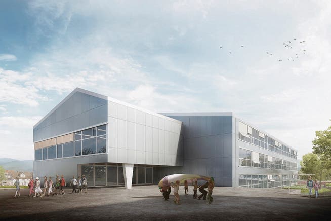 Im geplanten Schulhaus-Neubau sollen auch Mehrzwecksaal und Bibliothek Platz finden. (Bild: pd (Visualisierung))