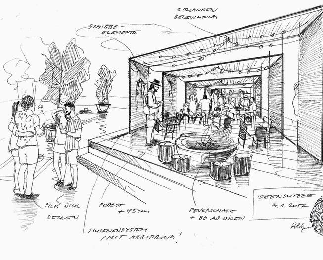 Eine Ideenskizze zeigt den geplanten Aufbau des «Altstadtgartens». (Bild: Illustration und Blder: PD)