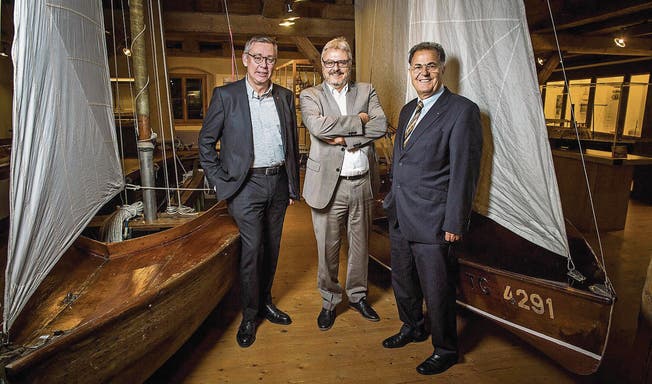Im Seemuseum: Thomas Fischer, Jürg Schlatter und Rainer Sigrist, die Stiftungsratspräsidenten der drei Kreuzlinger Museen. (Bild: Reto Martin)