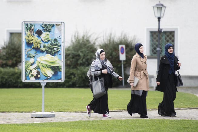 Kopftuchstreit als Auslöser: Muslimische Frauen nach einer Gerichtsverhandlung in St.Gallen. (Bild: Ennio Leanza/KEY (7. November 2014))