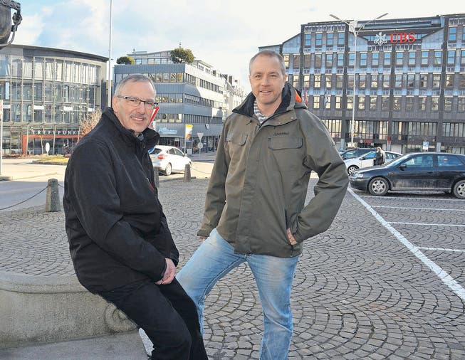 Mathias Steinhauer, Co-Präsident der EVP AR, und EVP-Einwohnerrat Peter Künzle wollen einen Herisauer Dorfkern, der zum Verweilen einlädt. (Bild: rf)