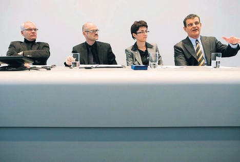 Keine Angst vor Spaltung: Stephan Tobler, Walter Marty, Monika Knill und Peter Spuhler (v.l.). (Bild: Reto Martin)