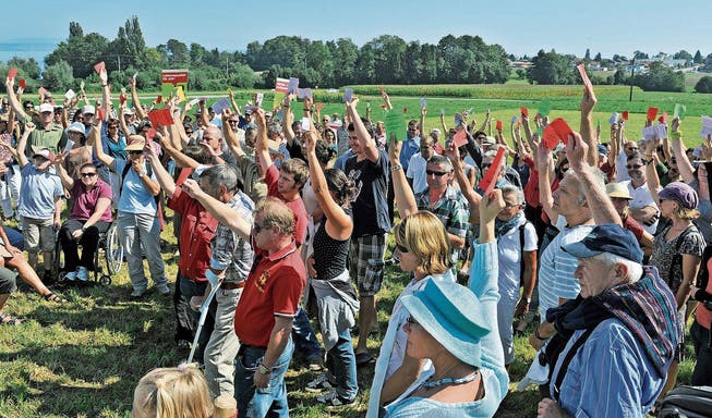 BTS-Gegner versammeln sich am 9. September 2012 bei Münsterlingen zu einer Landsgemeinde. (Bild: Reto Martin)