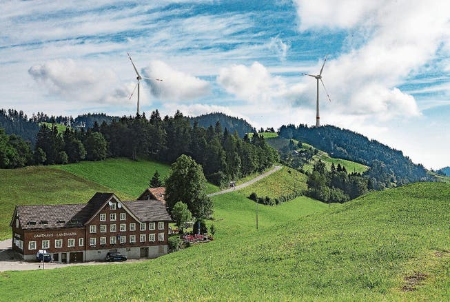 2018 könnte der Baustart für die Windenergieanlage in Oberegg erfolgen. (Bild: Visualisierung: Appenzeller Wind AG)