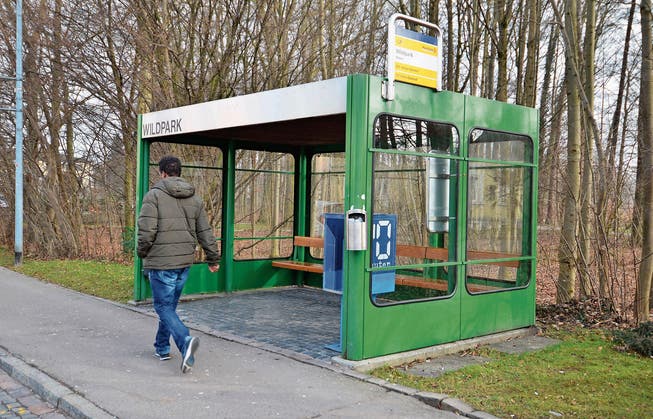 Neues Buswartehäuschen beim Stahelplatz; Vorgängertyp (Wildpark-Süd), ungedeckte Haltestelle beim «Bündnerhof». (Bilder: Max Eichenberger)