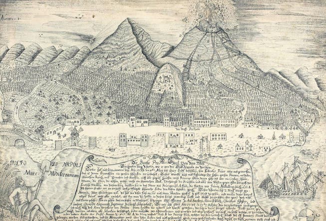 Zeichnung und Beschreibung des Vesuvausbruchs im Jahr 1737, Stiftsbibliothek St. Gallen. (Bild: pd)