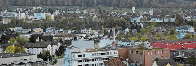 Blick in südlicher Richtung auf Bischofszell: Vorne die Industrie- und Gewerbebetriebe im Stadtteil Nord, dahinter die Altstadt mit den beiden Kirchen. (Bild: Georg Stelzner)
