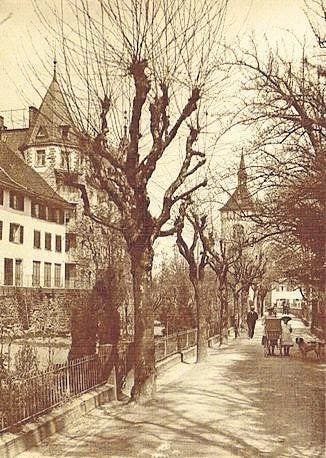 Die Promenadenstrasse beim ehemaligen Stadtgraben war Spazier-Allee; rechts eine kolorierte Postkarte. (Bilder: Historisches Museum im Schloss Arbon)
