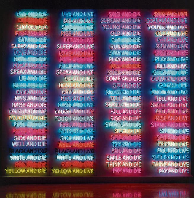 Mitten im Leben sind wir vom Tod umgeben: Bruce Naumans Neonarbeit «One Hundred Live and Die» von 1984. (Bild: PD)