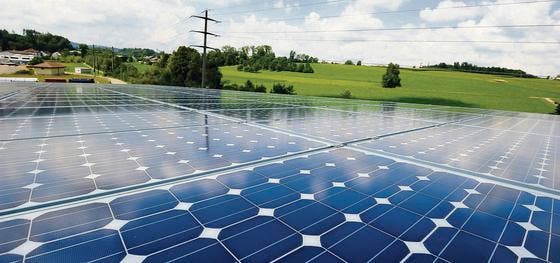 Blaues Dach: Auf der Silga-Halle sind Solarzellen montiert, die Strom aus Sonnenenergie erzeugen. Langfristig ist das für die WindGate AG eine rentable Investition. (Bild: Donato Caspari)