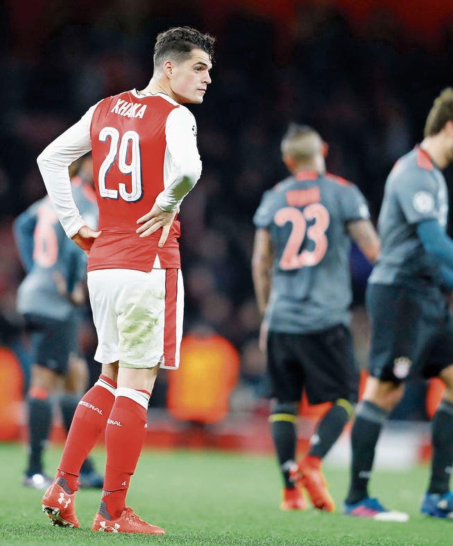 Granit Xhaka, dem Schweizer beim FC Arsenal, bleibt die erste Qualifikation für einen Europacup-Viertelfinal verwehrt. (Bild: Frank Augstein/AP)
