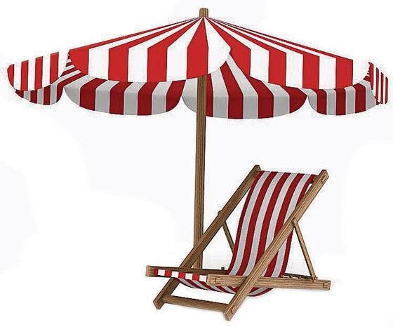 Deckchair and parasol on white background. Isolated 3D image (Bild: (51830414))