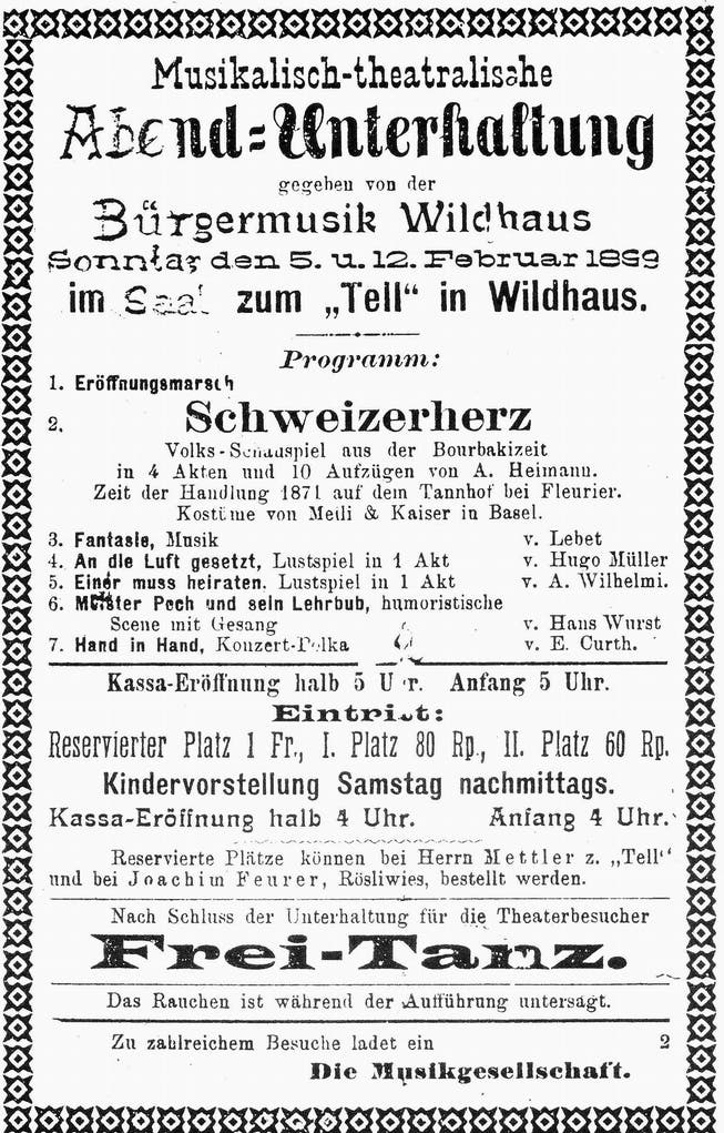 Plakat der Theateraufführung 1899.